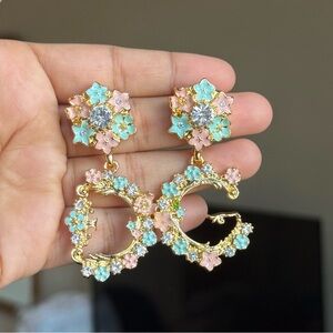 Floral Gold and Pastel Letter Earrings